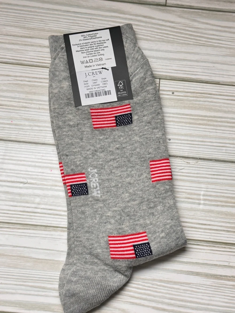 J.Crew Crew Style Gray American Flag Pattern Socks New With Tag